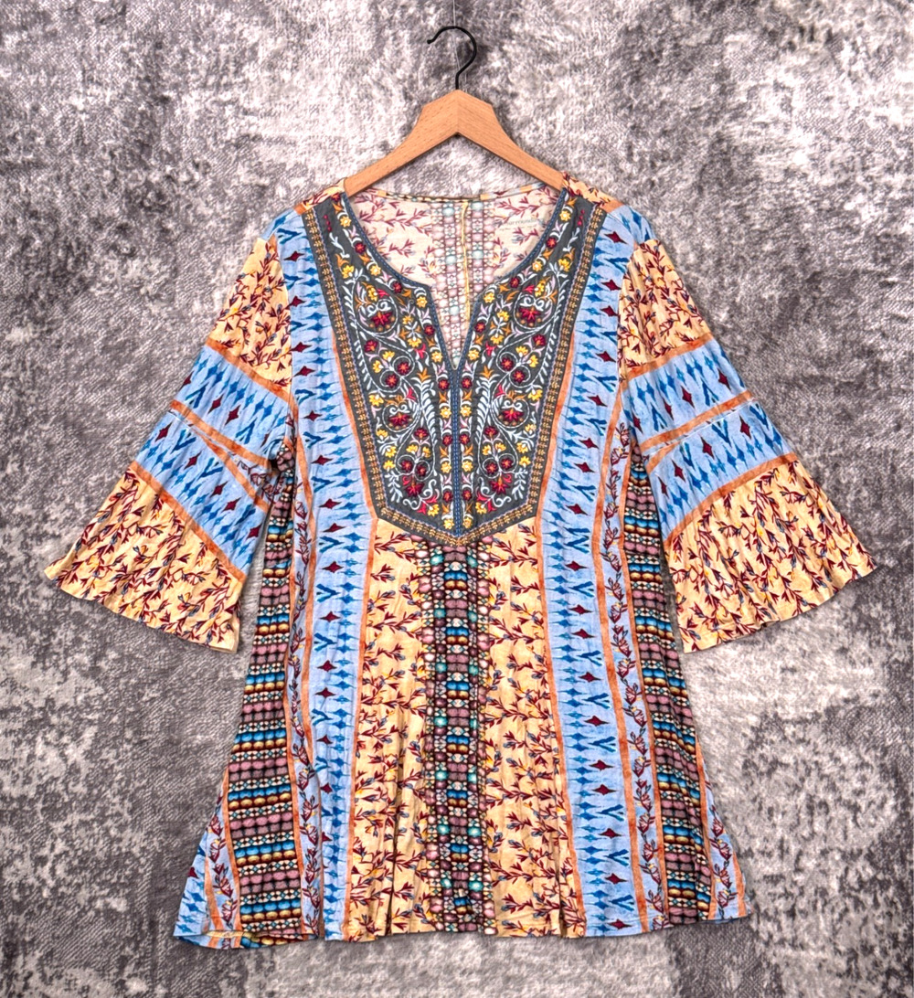 Soft Surroundings Tunic Top Medium Womens Bohemian Floral Embroidered Blouse
